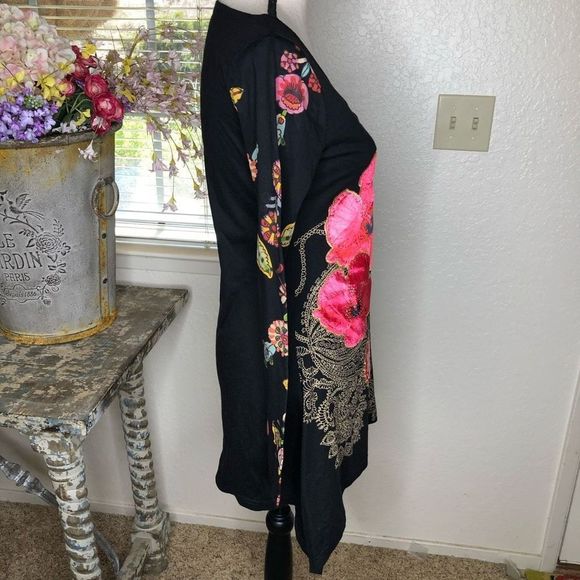 Desigual Black Knit Mini Dress/Tunic with Floral Appliqué - Picture 6 of 16